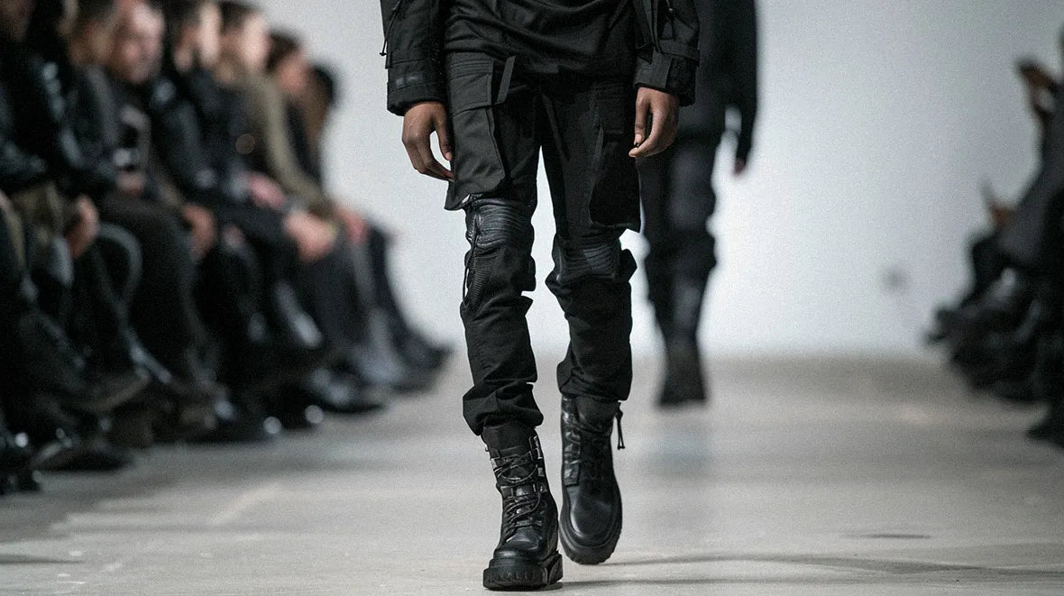 man wearing a cyberpunk pants during a runway