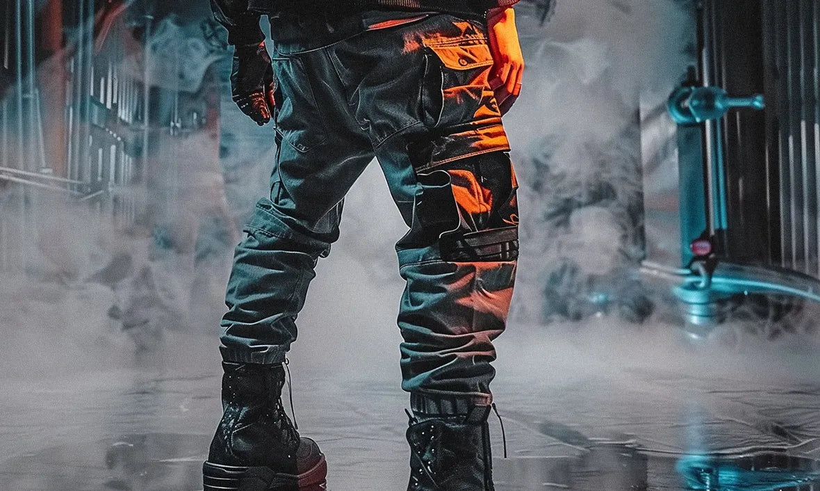 view from the back of a cyberpunk pants