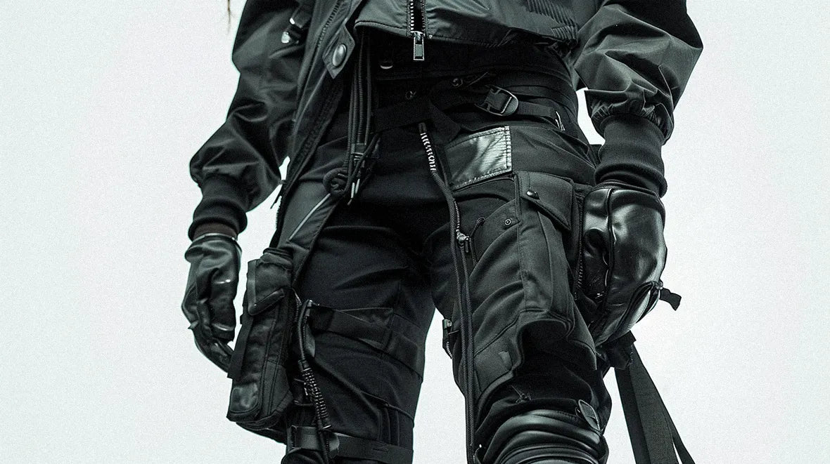  a black techwear cyberpunk pants 