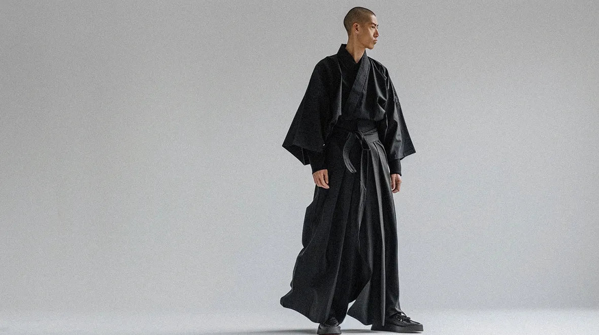 asian man in Black hakama pants