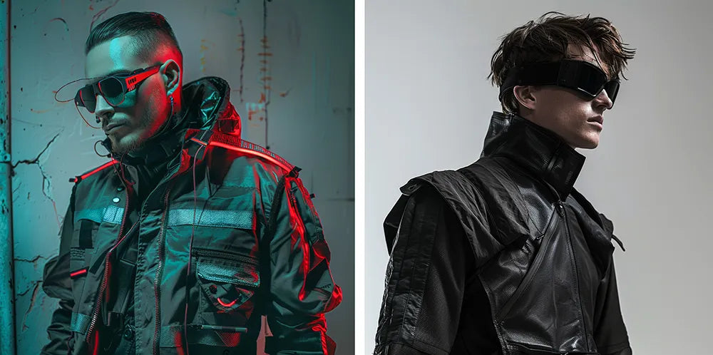 2 men in futuristic techwear outfit