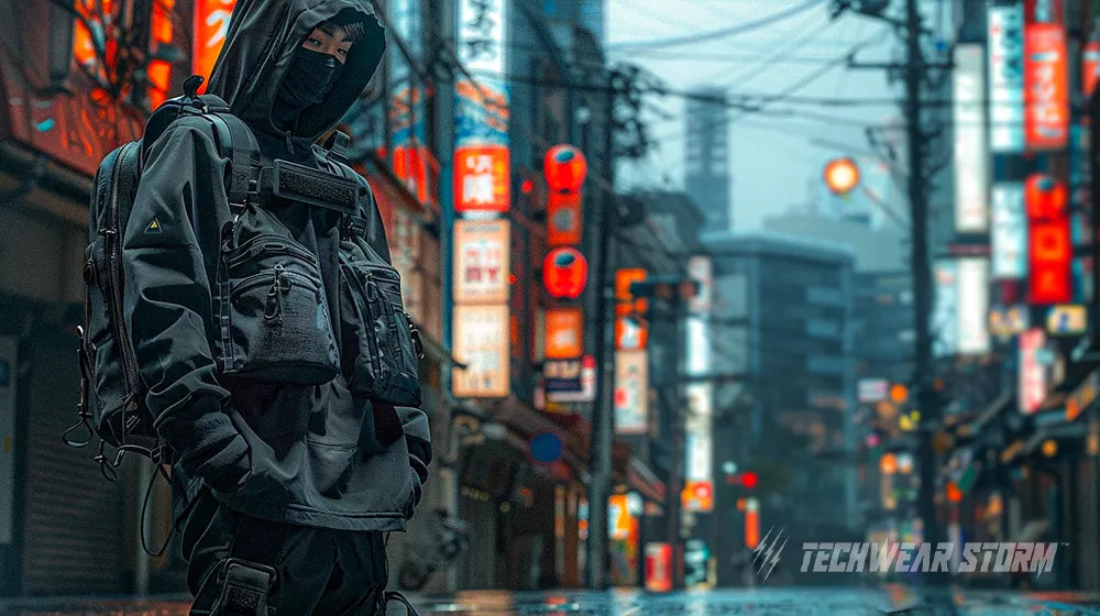 a man wearing japanese techwear clothes