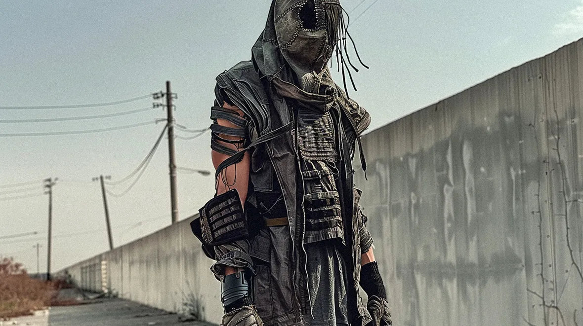 A fusion of techwear and post apocalyptic clothing for the ultimate survivalist look.