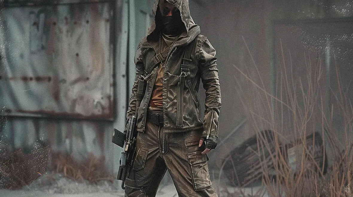 Urban survivor in post apocalyptic clothing