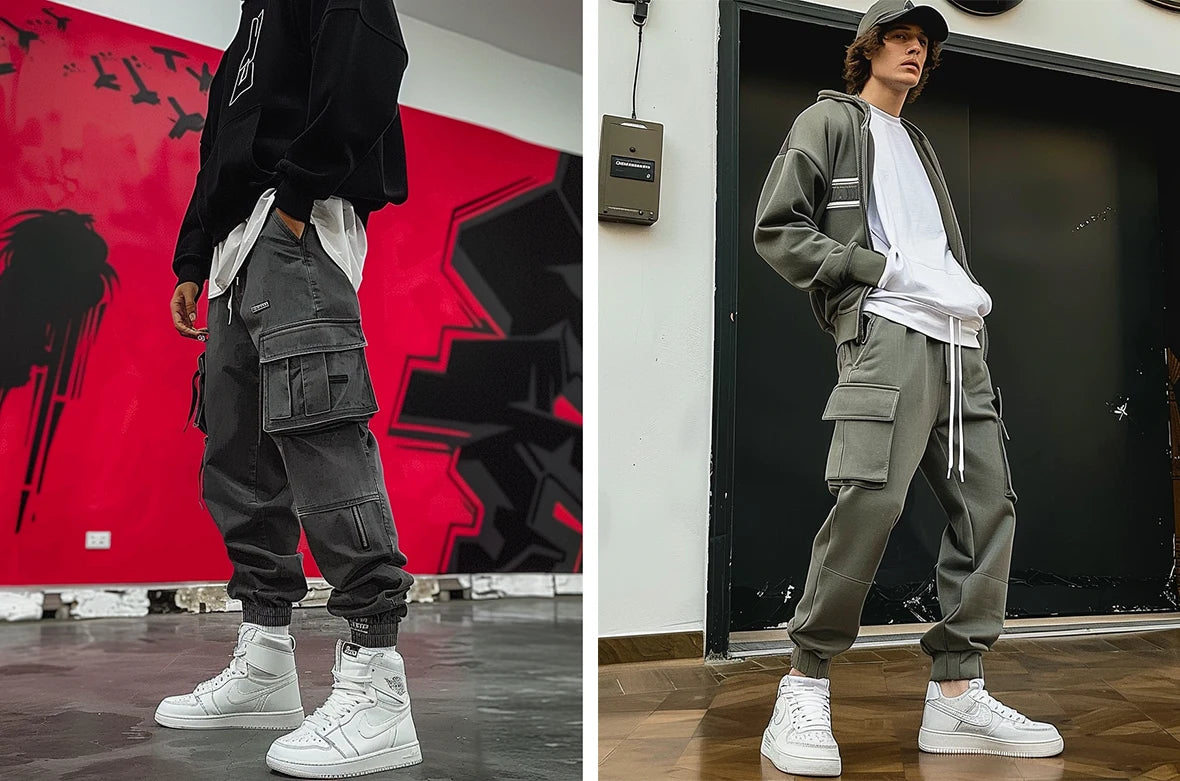 2 images of streetwear cargo pants for men