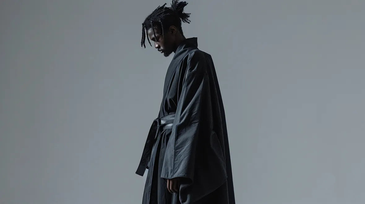 black man in techwear kimono