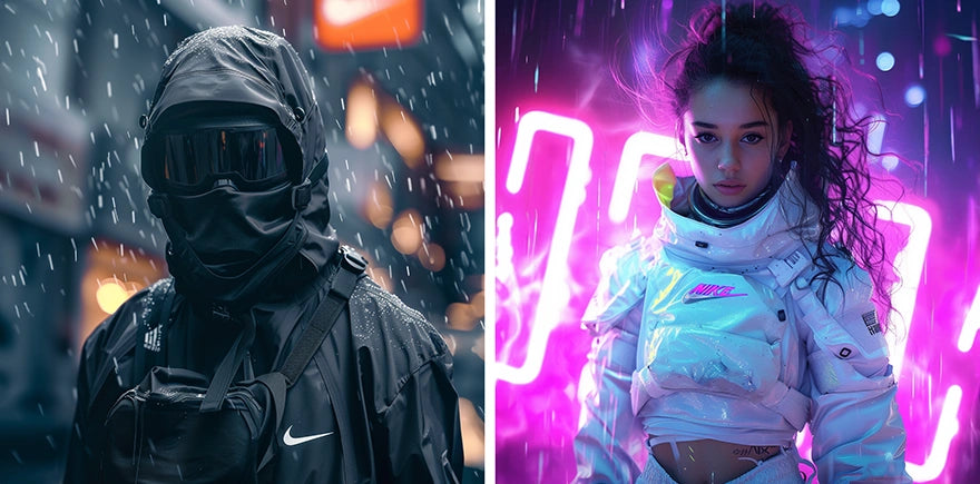 a man and a woman wearing techwear and streetwear outfits
