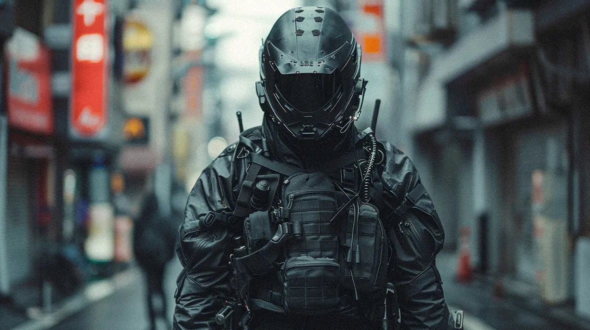 man in warcore outfit with helmet