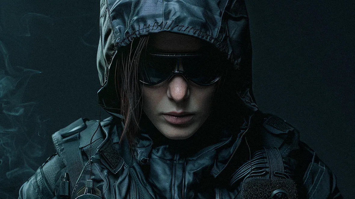 portrait of a woman in warcore clothing