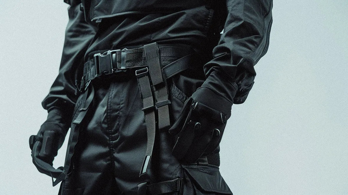a man wearing a warcore tactical belt