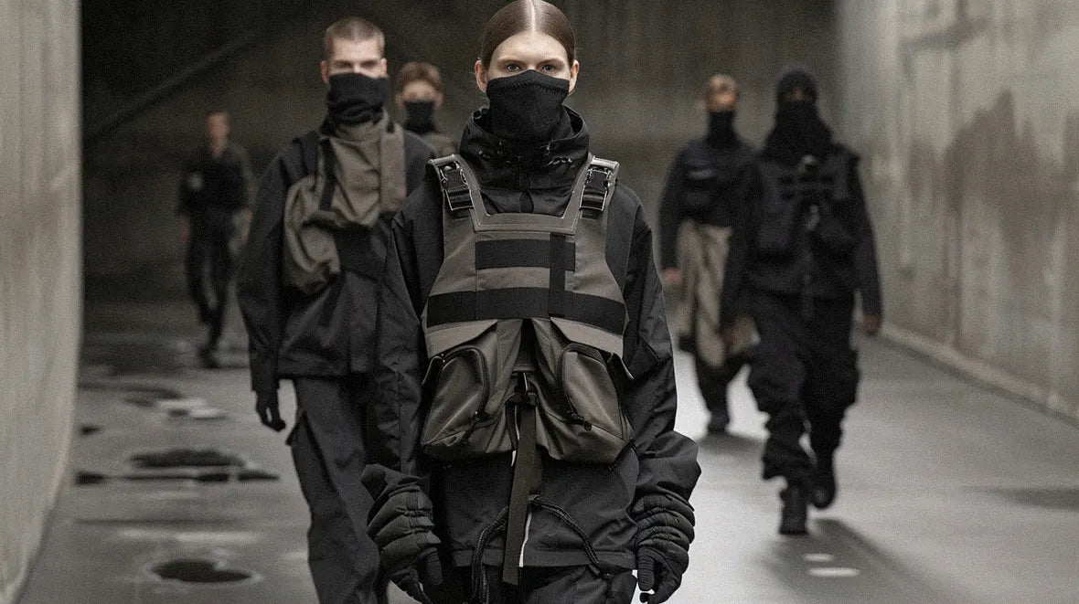 woman in a runway in warcore outfit