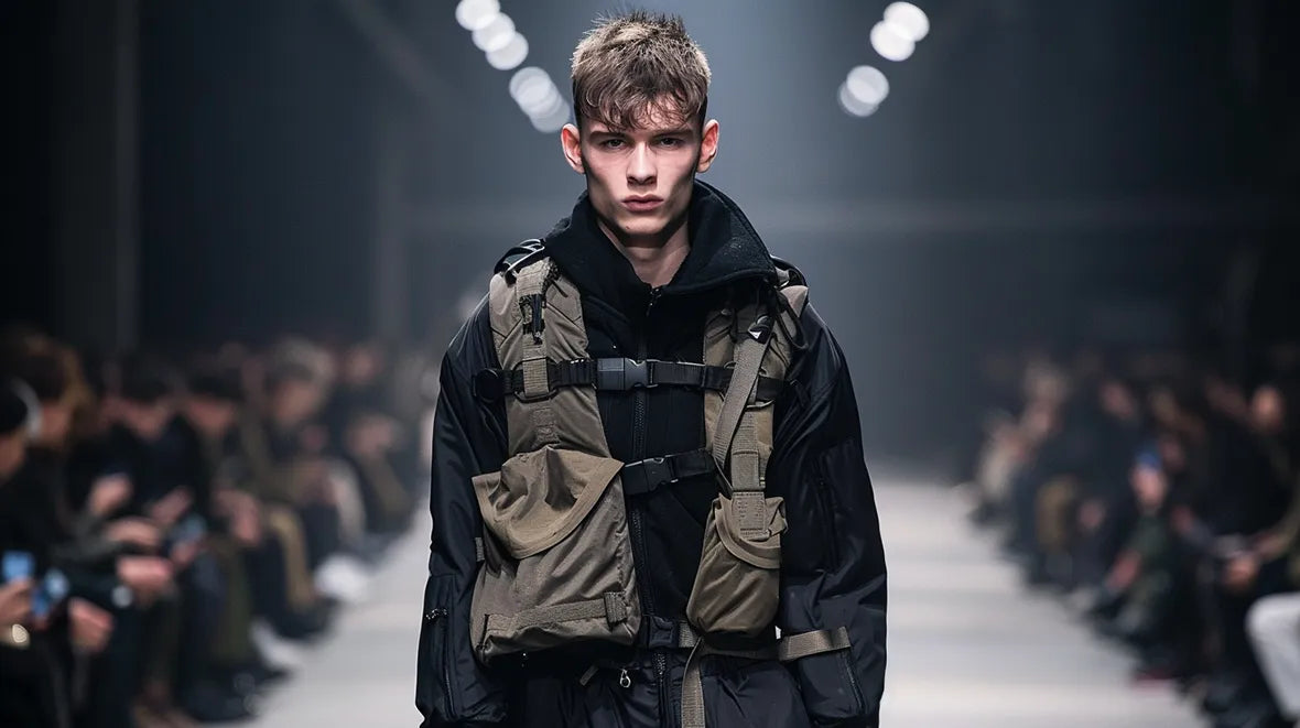 man in techwear outfit during a runway