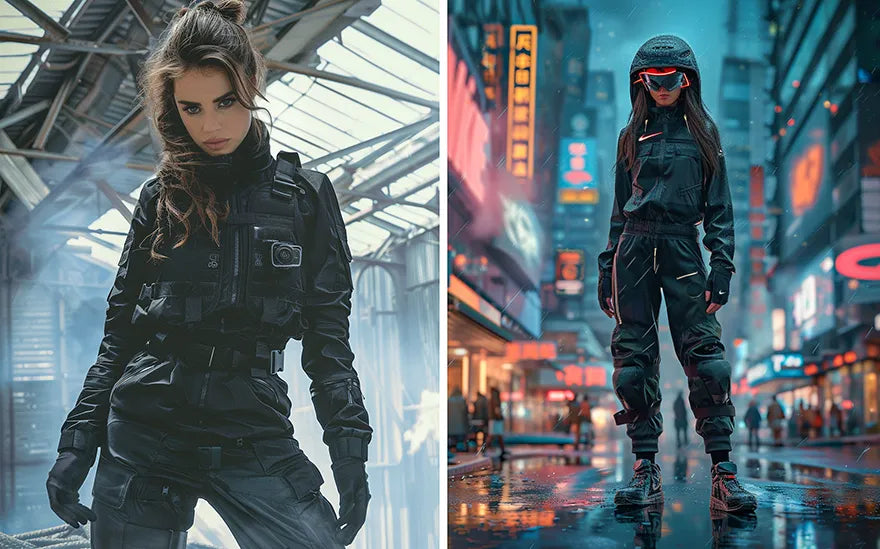 2 women in techwear outfits