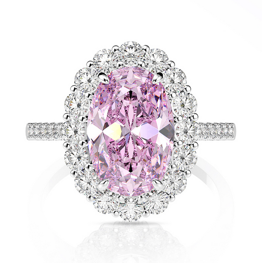 3 Carat Carat Oval Pink Sapphire Ring, Hidden Halo Gold Engagement Ring
