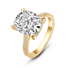 6 carat cushion cut Travel Ring on Pave Yellow gold band