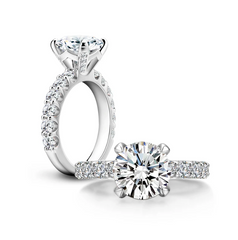 Our stunning 3 Carat white brilliant, round solitaire engagement ring on a silver pave band