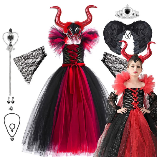 Disney Halloween Costume per bambini Led Light Up Malefica Tutu Dress per  ragazze Cosplay Evil Queen Black Mesh Princess Dress