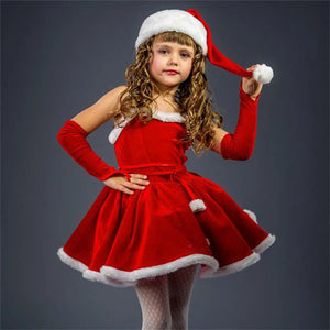 Toddler Newborn Baby's Clothes Girls Christmas Santa Costume Sleeveless Belted Dress Gloves Hat Set Children's Clothing Winter - Kidz Kompany
