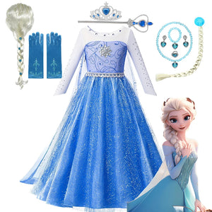 2-10T Elsa Cosplay Dress for Girls Birthday Role Elsa Princess Dress For Kids Halloween Carnival Easter Party Cosplay Costume - Kidz Kompany