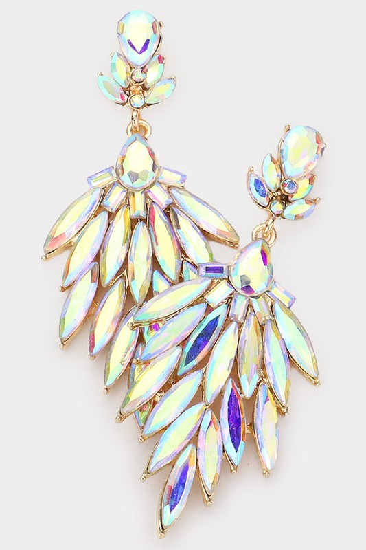 Marquise Stone Cluster Dangle Evening Earrings