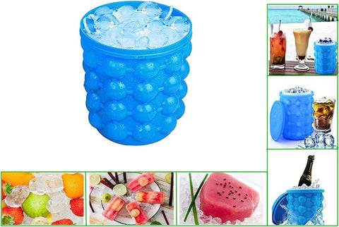 Ice Cube Mold Ice Trays, Large Silicone Ice Bucket, (2 in 1) Ice Cube  Maker, Round,Portable (Dark blue) 