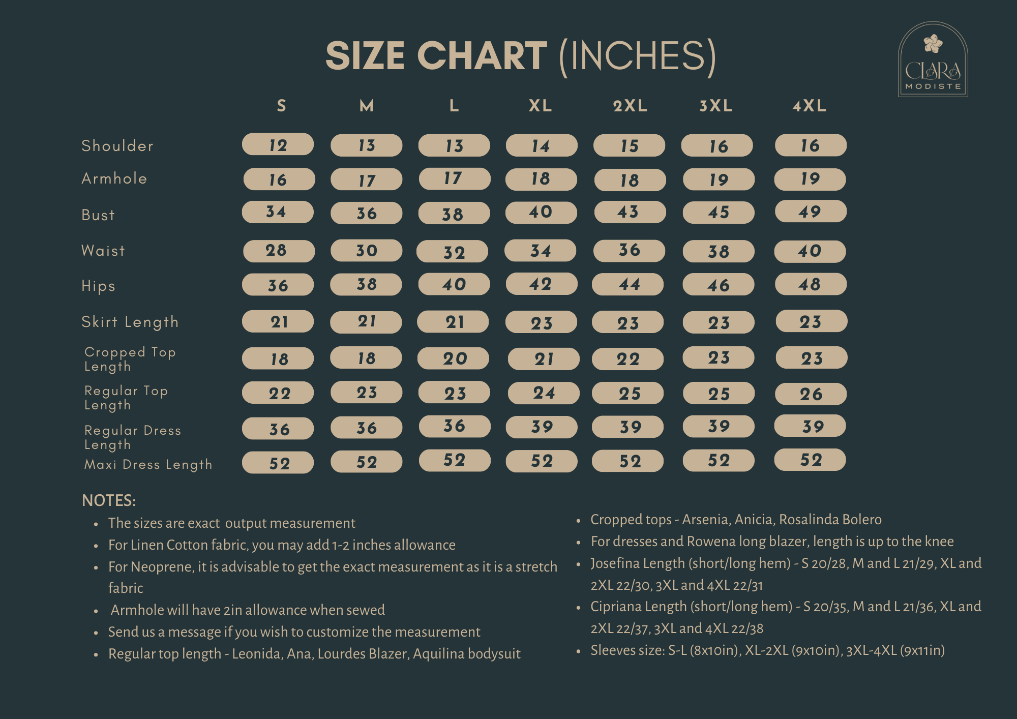 Size Chart – Clara Modiste