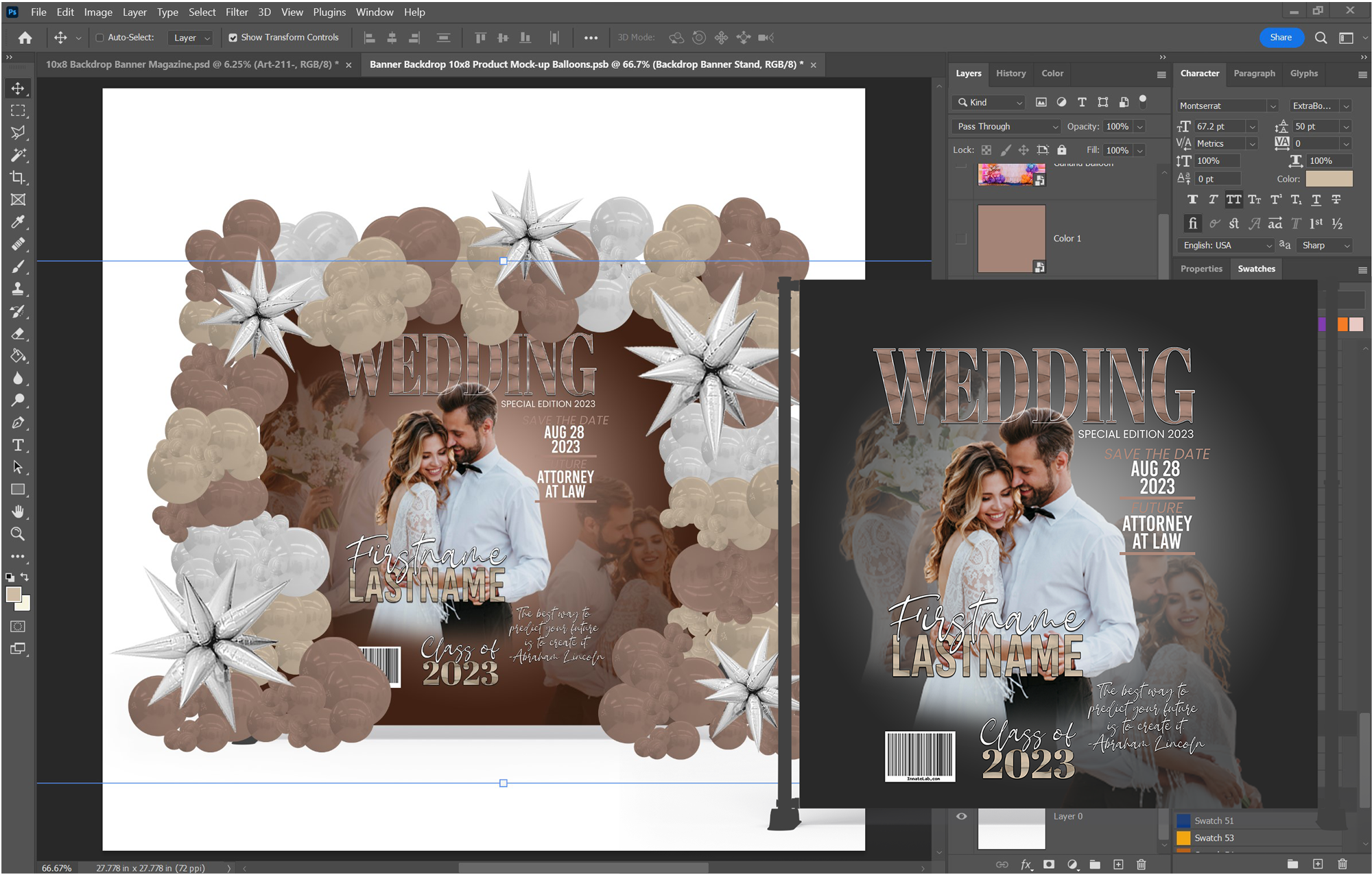 PSD-212 Banner Backdrop Mockup Balloons All-Over Sublimation Photoshop Template