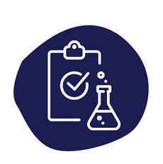 Ikon OnLife Wirkung Checkliste mit Häkchen und Chemieflasche