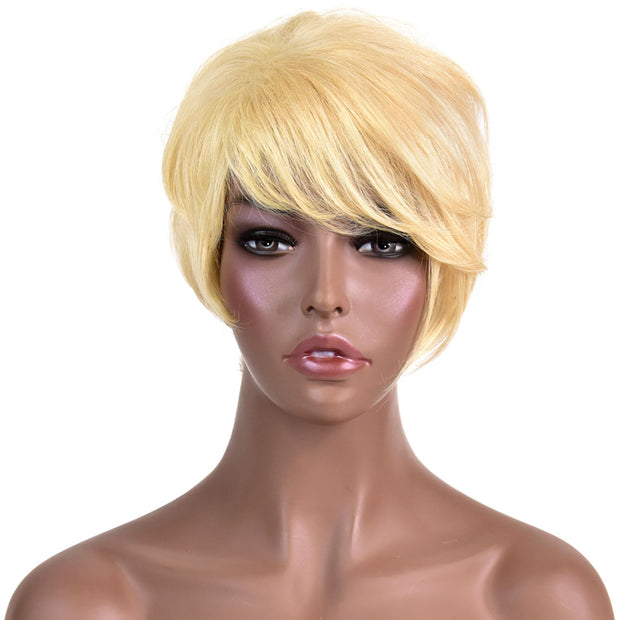 Avera Human Hair Wigs Platinum Blonde Short Wavy Side Part Wig