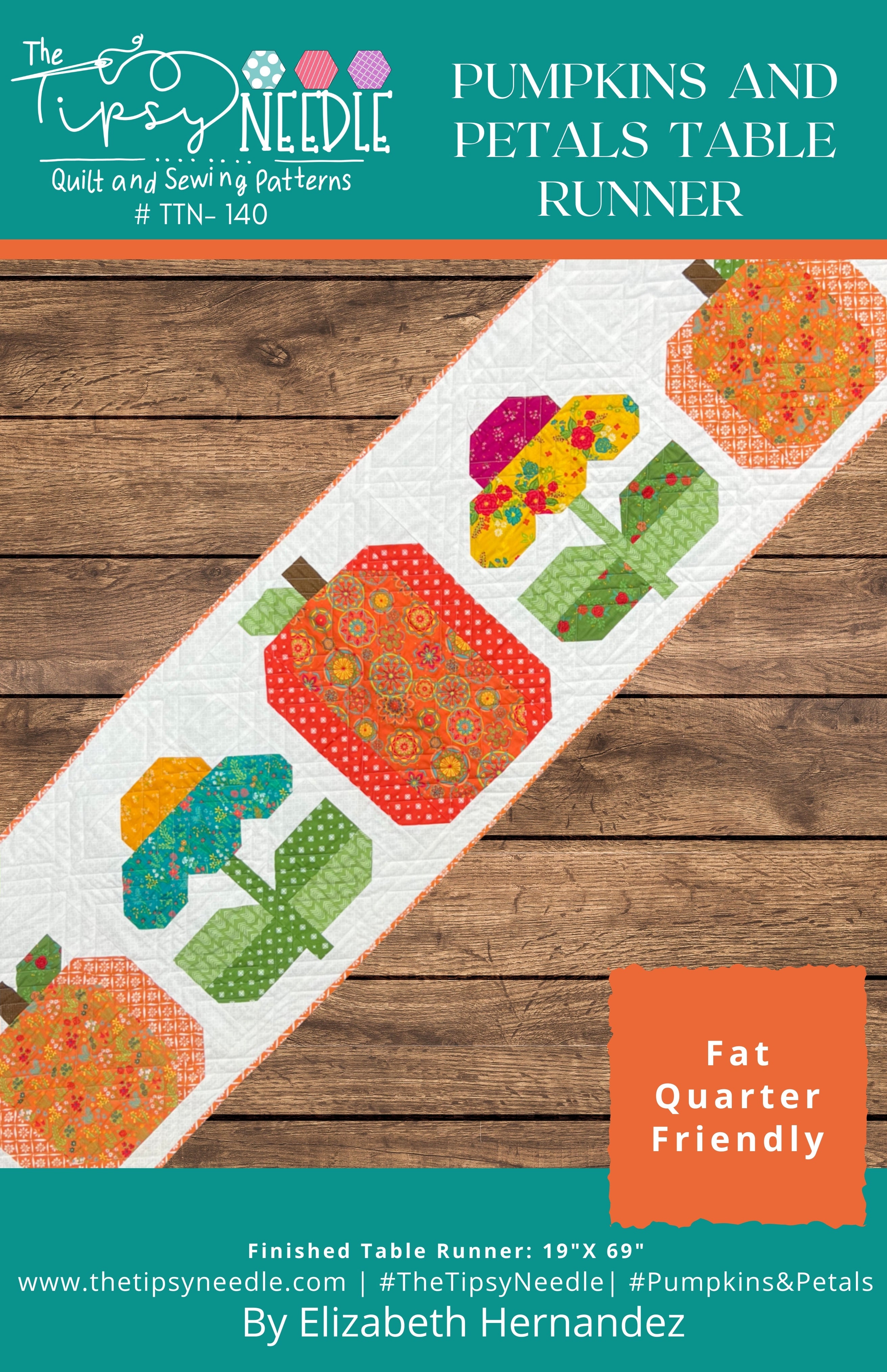 TTN-140 Pumpkins and Petals Table Runner Printed Pattern PREORDER