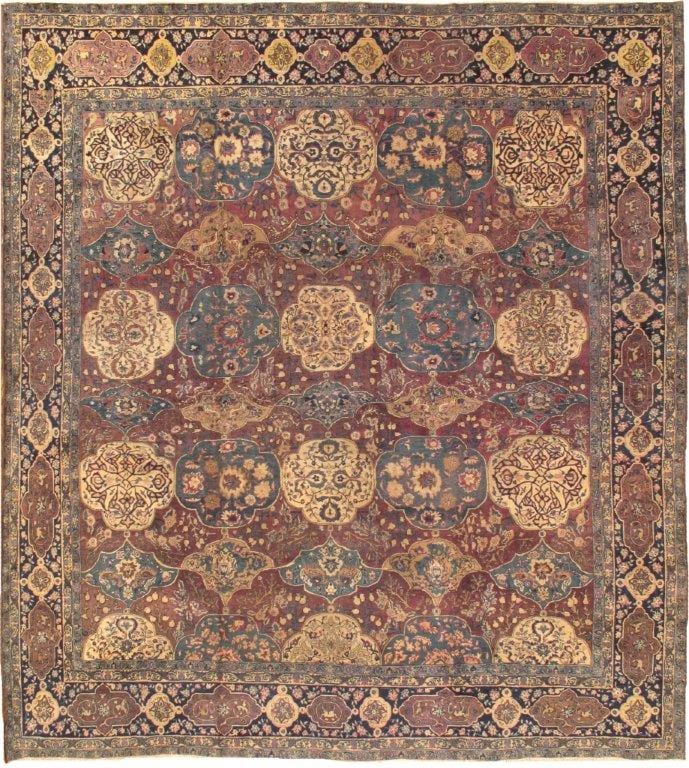 Antique Agra Collection Maroon Lamb's Wool Area Rug-11' 9" X 12' 9"
