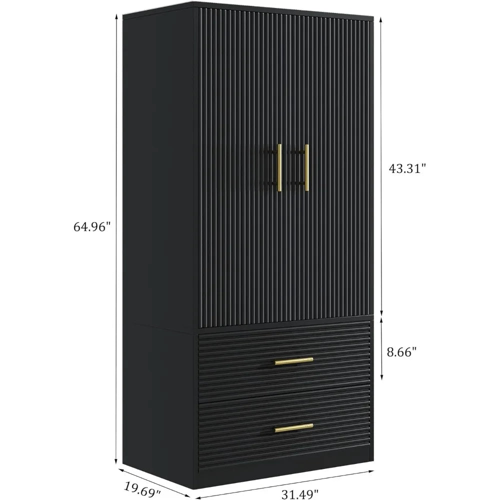 BIANCA Modern Black Wood Armoire with Drawers