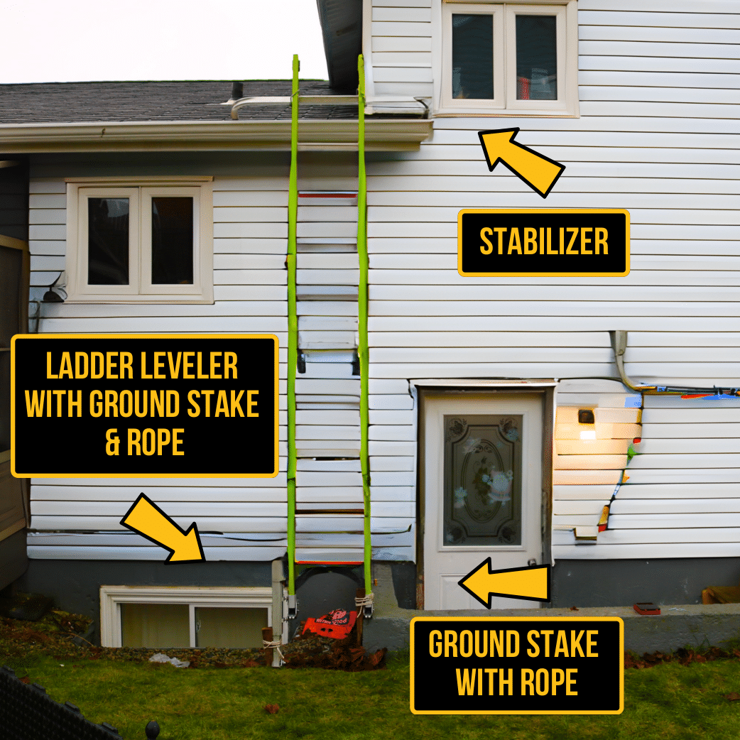leveler tied down on the side of a house