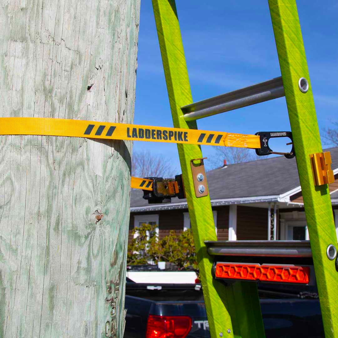 Ladder being stabilized from the top