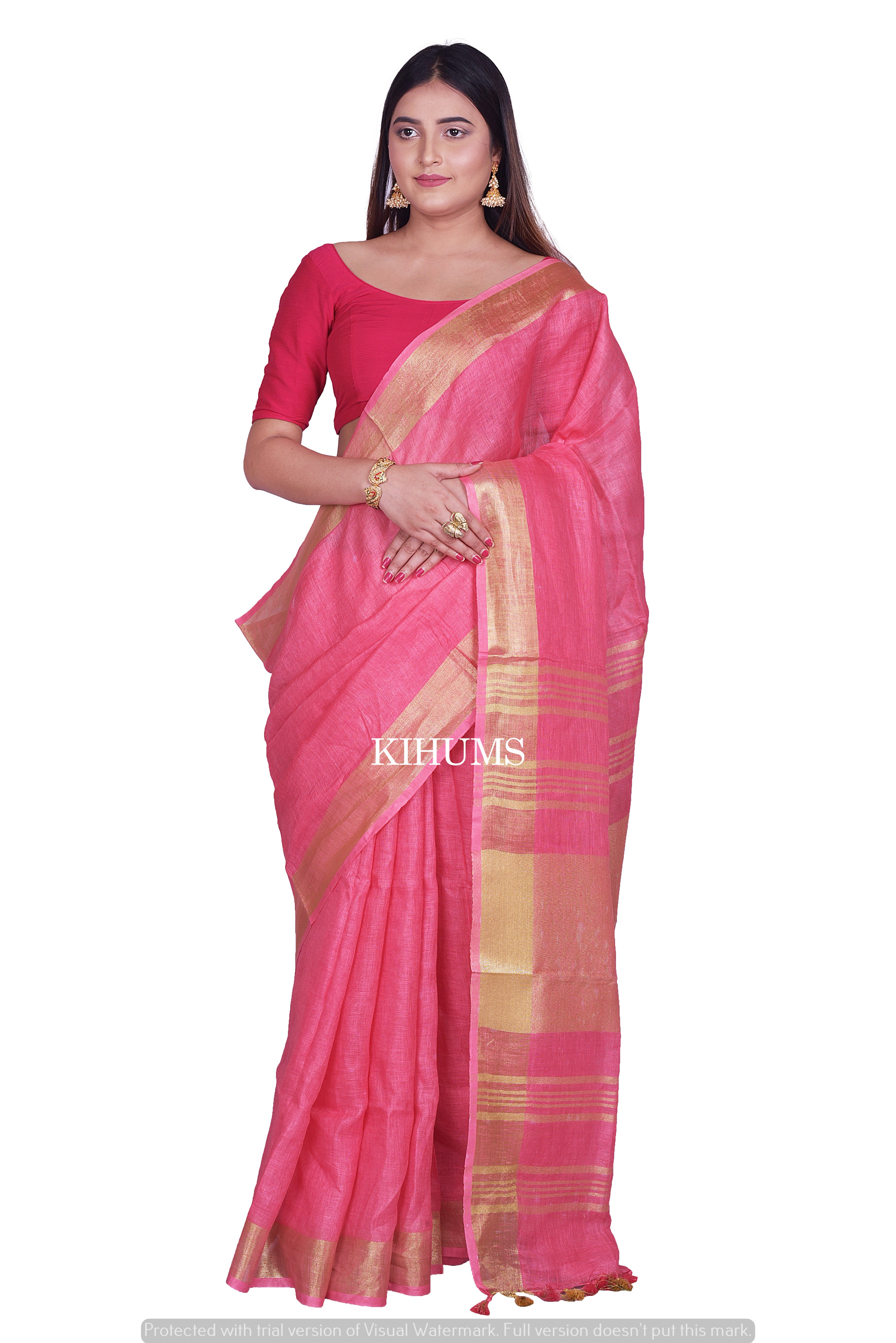 Copper Zari Tissue Linen Sari | Linen World