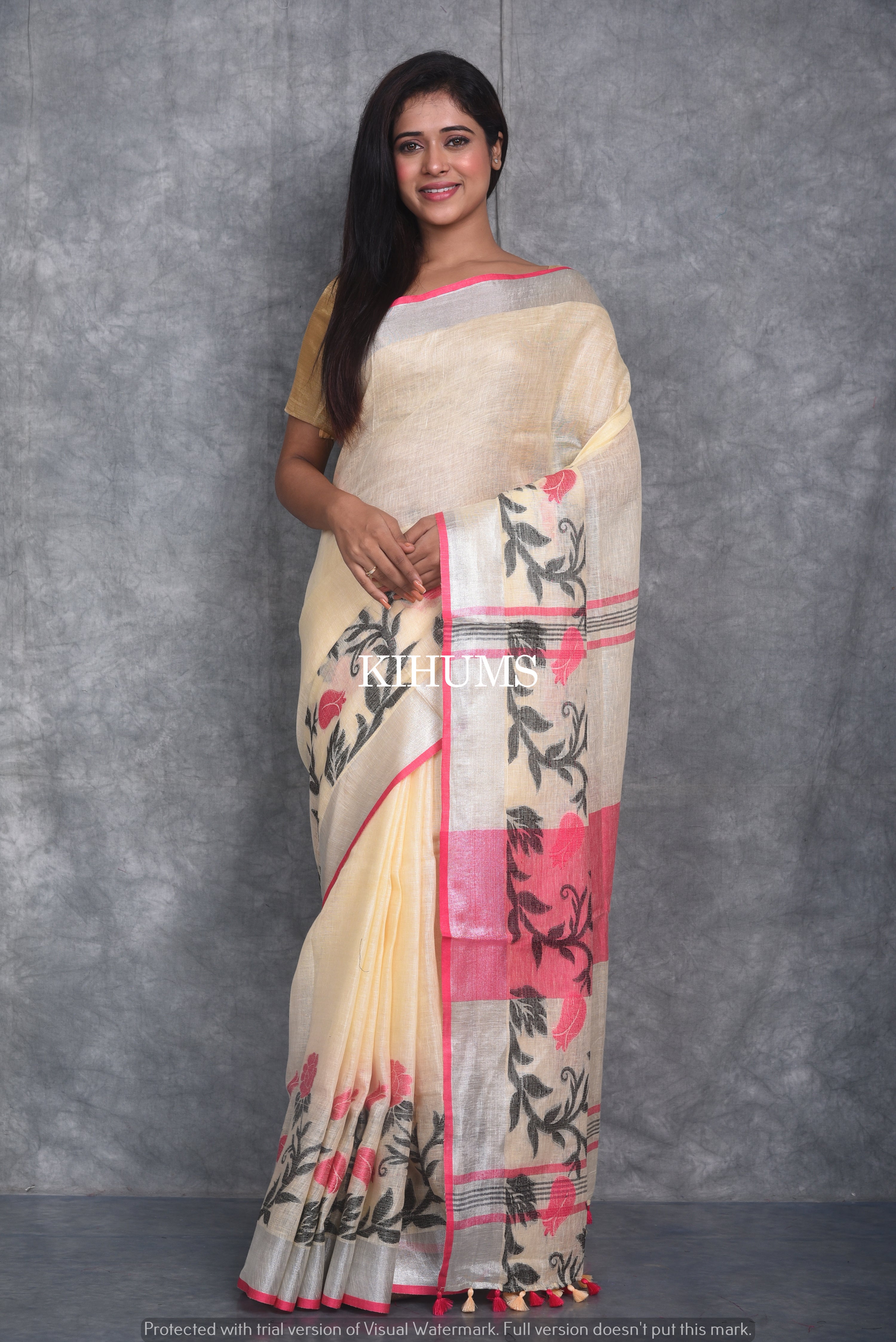 Party wear Pure Handloom Linen Sarees at Rs 2400 in Bengaluru | ID:  2851673483530