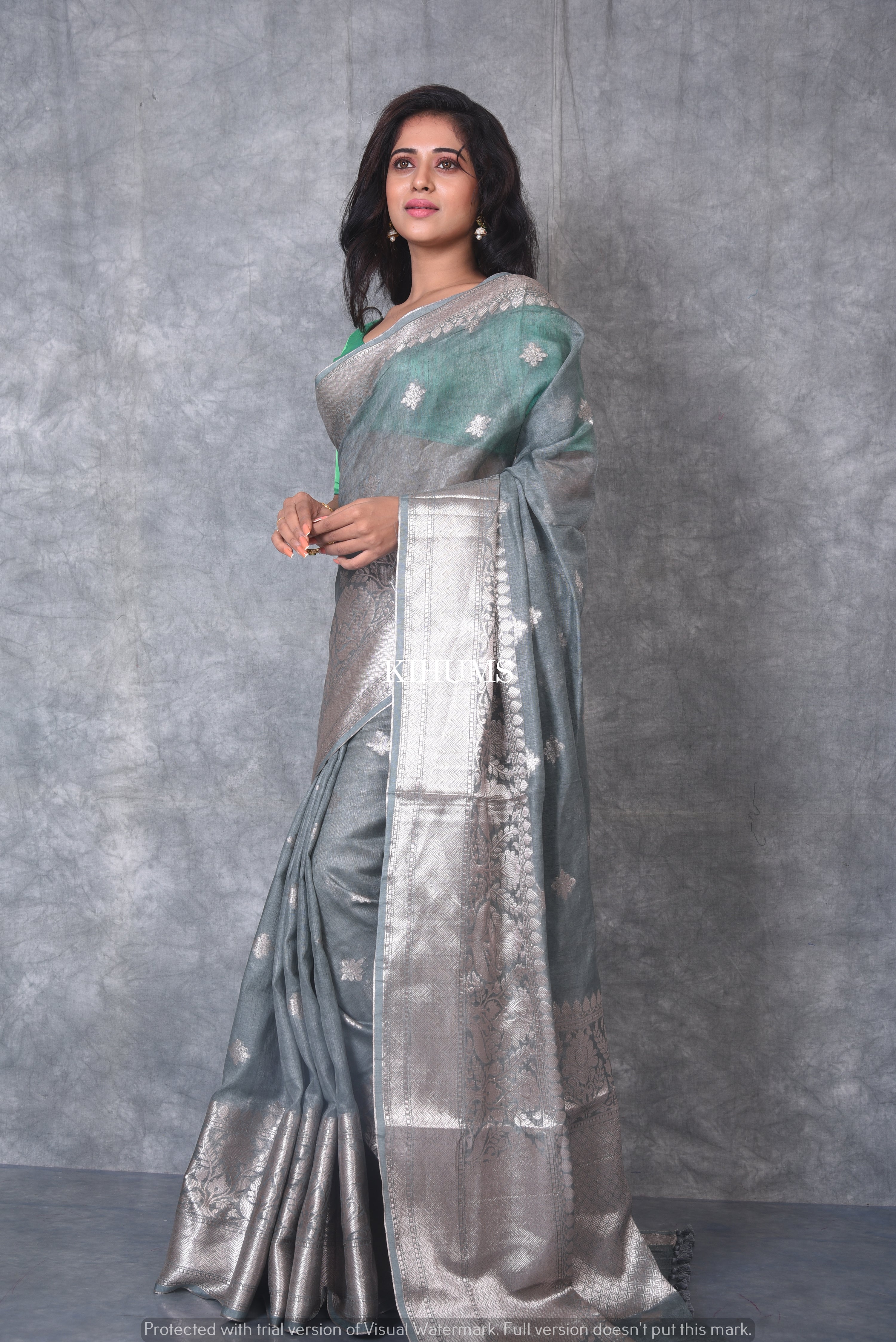 fcity.in - Attractive Silver Zari Border Softy Linen Silk Saree For Wedding  And