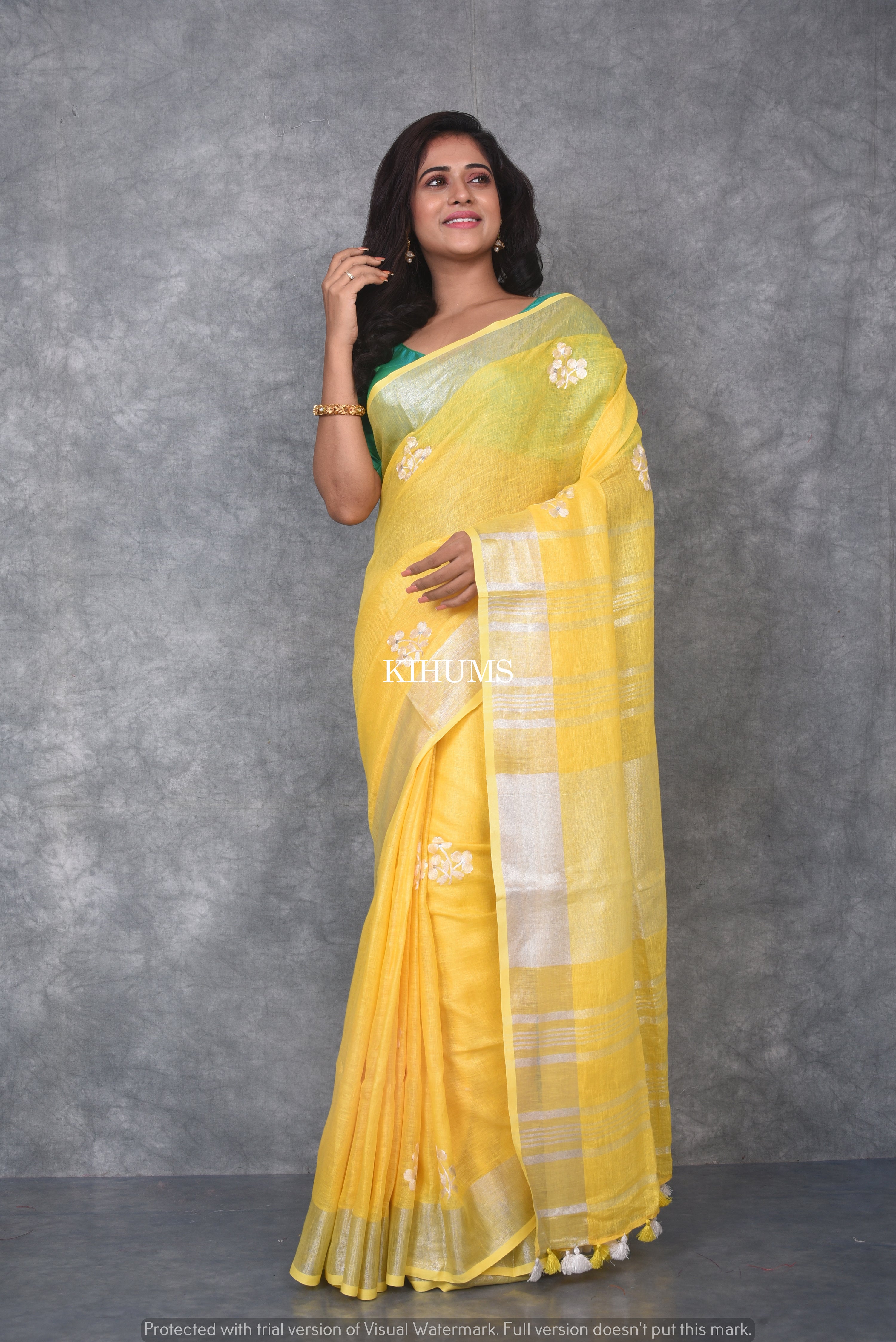 Buy Yellow Georgette And Silk Chanderi Lining Taffeta Saree With Blouse For  Women by SHIKHAR SHARMA Online at Aza Fashions.