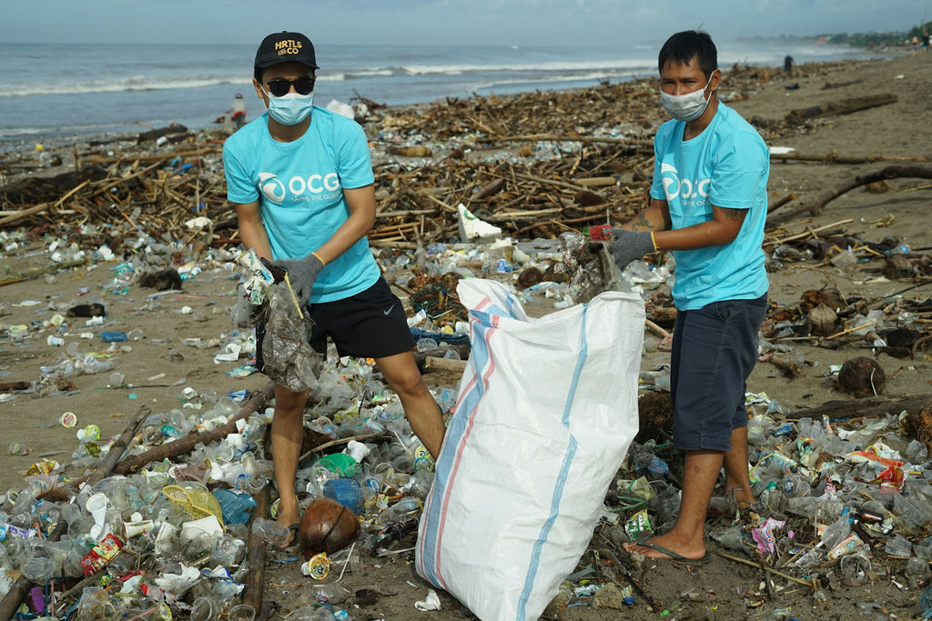 People cleaning up beach