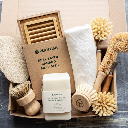 Zero Waste Kitchen and Bath Set - Plant Based Brushes and Loofah Spong –  Gaia Guy