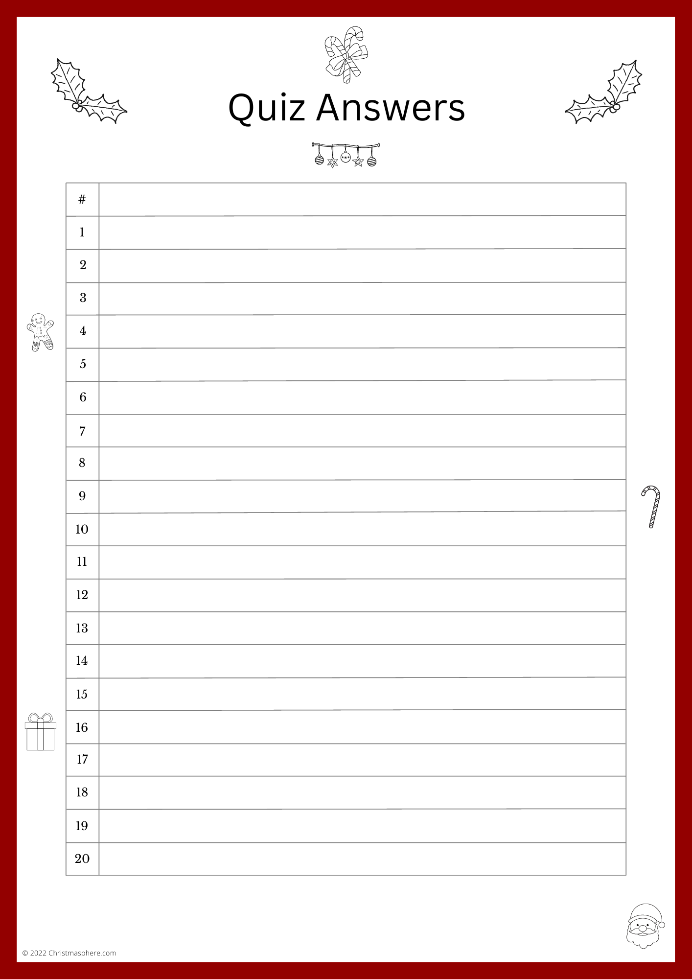 Quiz Answer Sheet Bundle 5 Designs Christmasphere