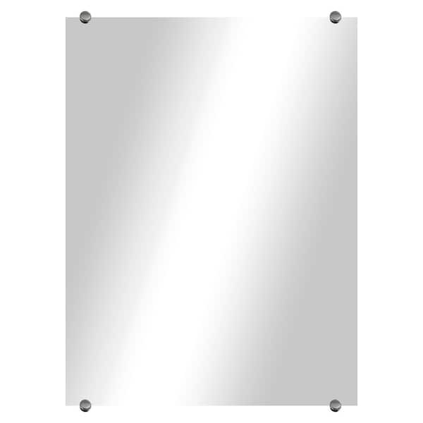 Modern Rustic (21in. W x 27in. H) Frameless Rectangular Beveled Wall Mirror with Chrome Round Clips