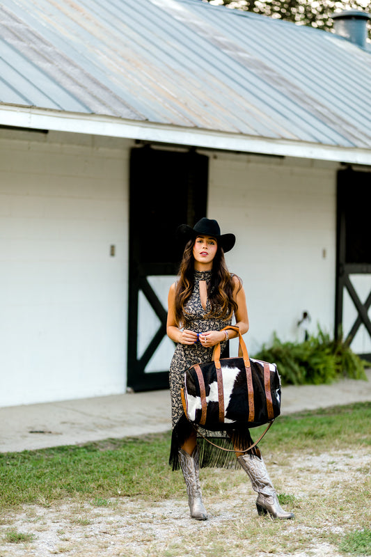 Fringe Cowhide Duffle Bag – Western Linens