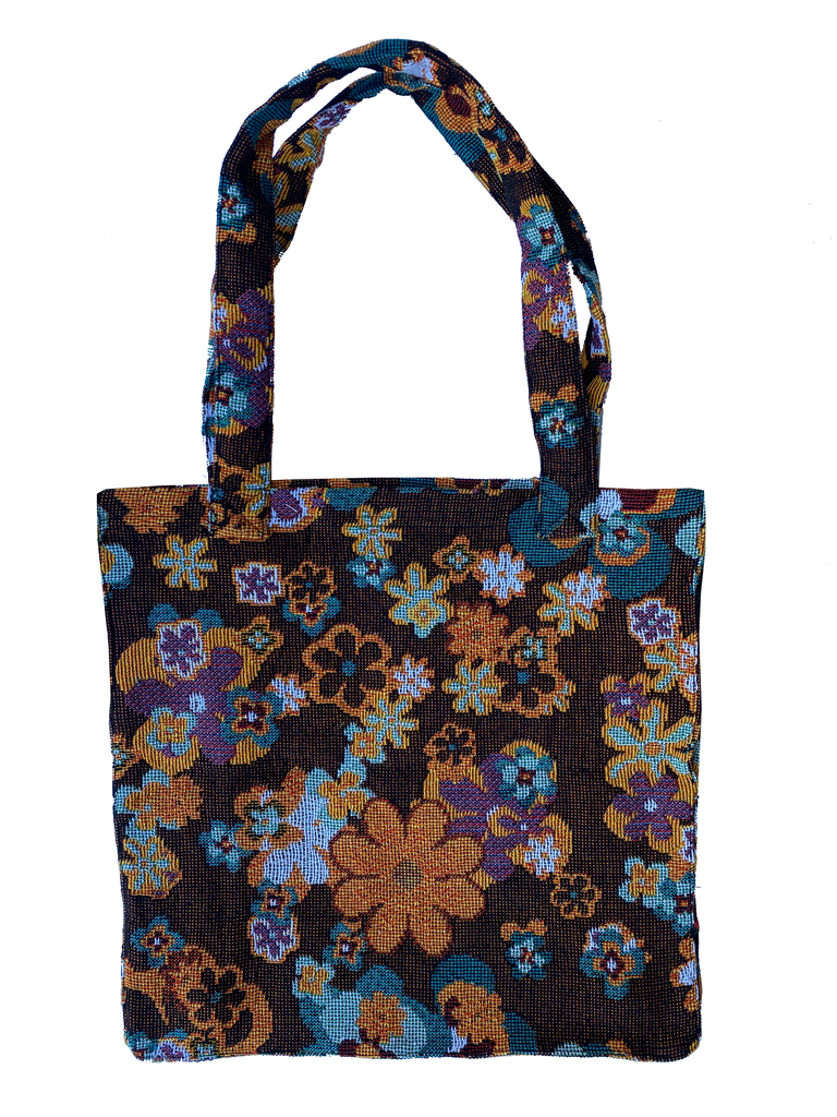 "70s Floral" Tapestry Tote Bag in Brown