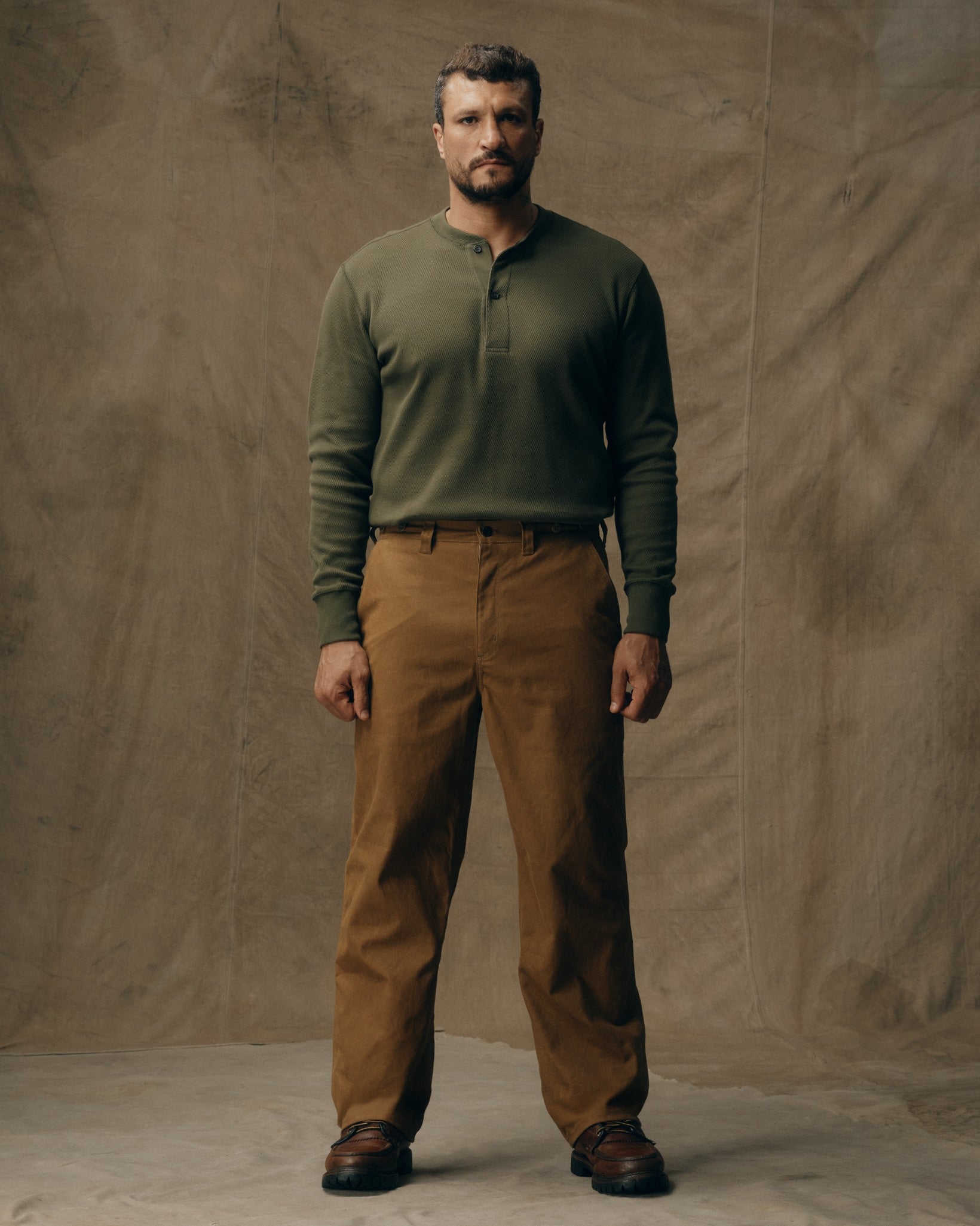 image of Waffle Knit Henley - Mossy Rock