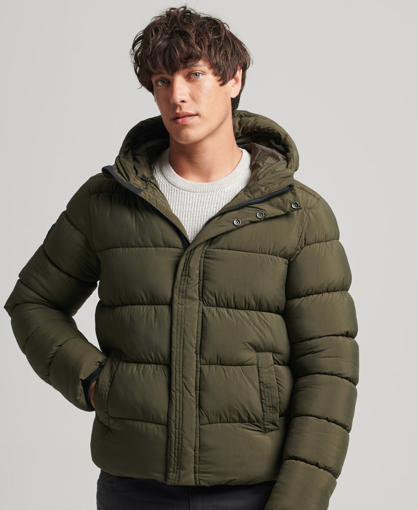 Hooded XPD Sports Puffer Jacket | Washed Khaki – Superdry