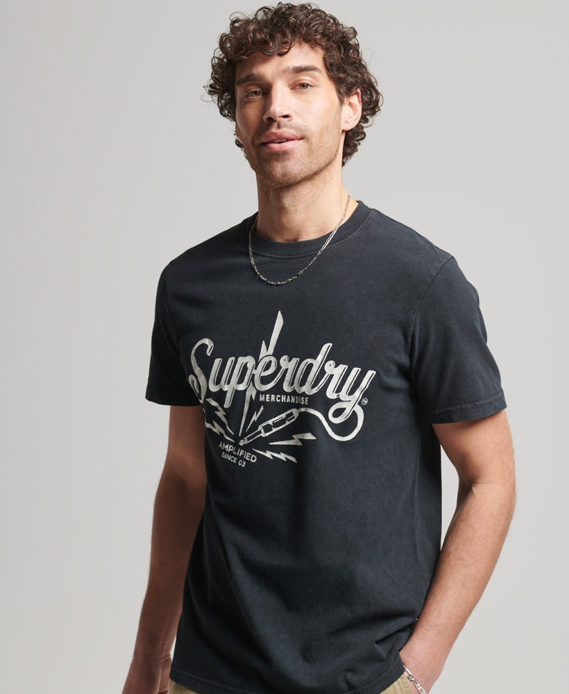 Superdry Black Slub T-Shirt Vintage Original Logo Real Overdyed – |