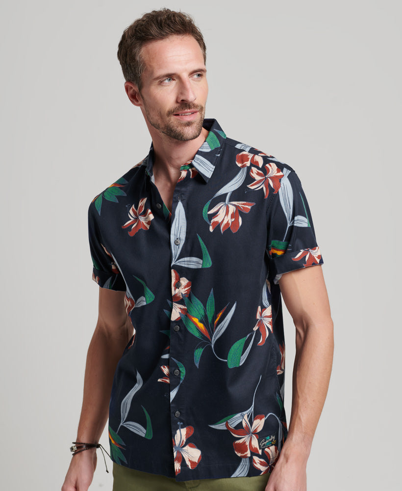 Men's Short Sleeve Hawaiian Shirt in Optic Banana Leaf