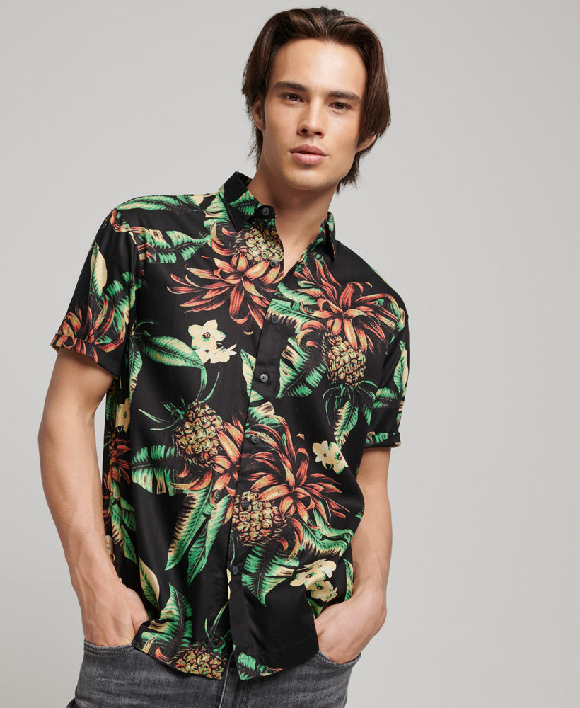 Men's Short Sleeve Hawaiian Shirt in Optic Banana Leaf