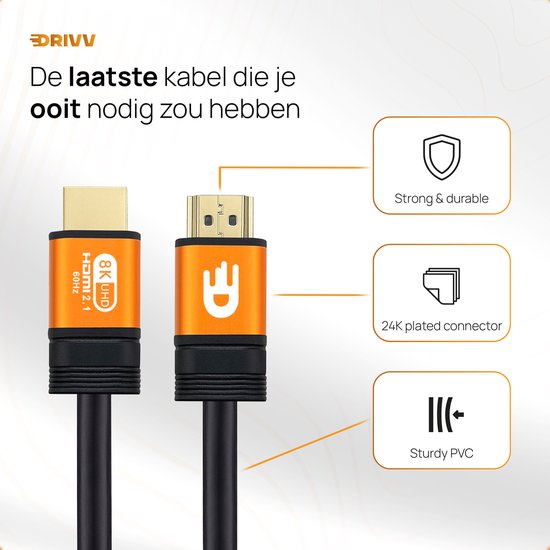 8720299053175 - Premium HDMI Kabel 21 - Ultra HD 8K - 4K 120hz - Geeignet für Xbox Serie X & PS5 - 2 Meter - Orange 8720299053175 - Premium HDMI Kabel 21 - Ultra HD 8K - 4K 120hz - Geeignet für Xbox Serie X & PS5 - 2 Meter - Orange